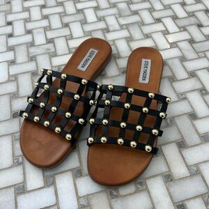 Steve Madden Black and Gold Studded Sandals